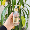 Hammered glass and gold brass soap dispenser