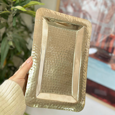 Silver rectangular hammered tray