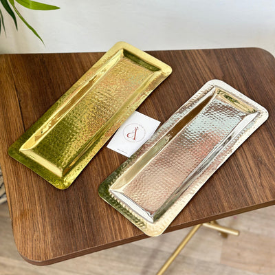 Rectangular hammered tray in gilded brass