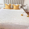 Handmade printed plaid with white, black and mustard pompom 2.80m x 2.00m