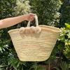 Panier en paille beldi à pompon beige