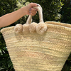 Panier en paille beldi à pompon beige