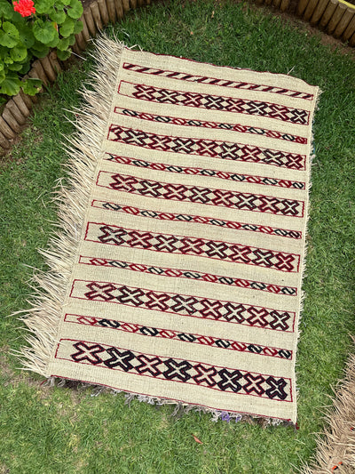 Tapis Extérieur en osier et laine 1m70/1m20 - Ajbir