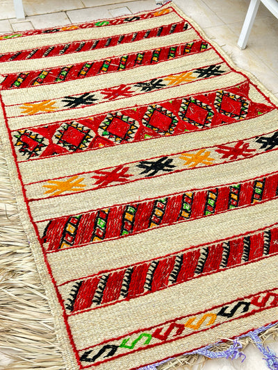 Tapis Extérieur en osier et laine 1m80/1m30 - Ajbir