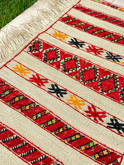 Tapis Extérieur en osier et laine 1m80/1m30 - Ajbir