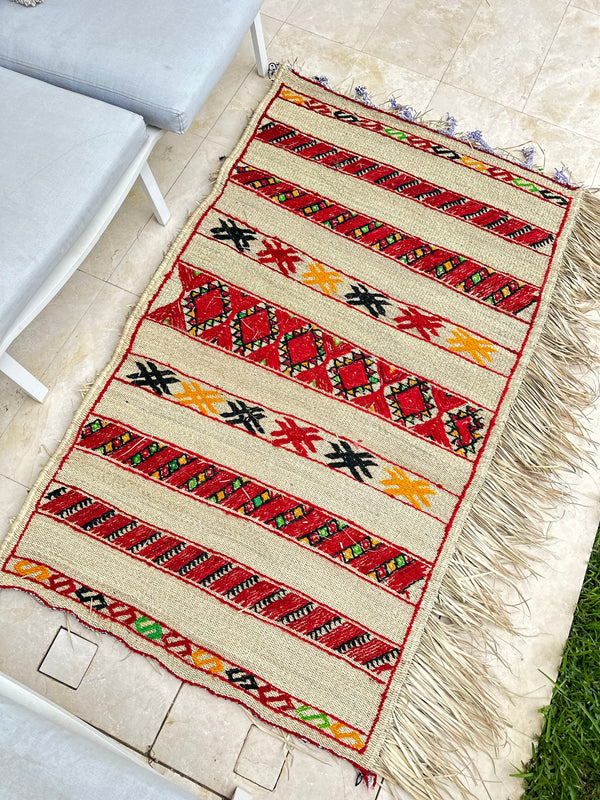 Tapis Extérieur en osier et laine 1m80/1m30 - Ajbir