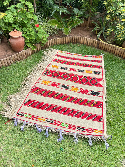 Tapis Extérieur en osier et laine 1m80/1m30 - Ajbir