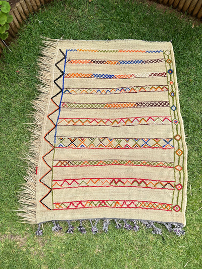 Tapis Extérieur en osier et laine 1m50/1m30 - Ajbir