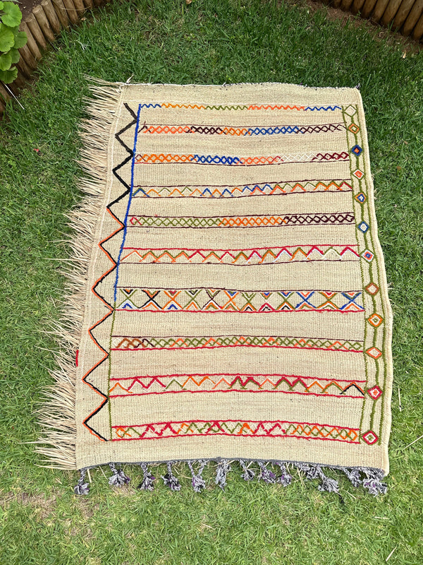 Tapis Extérieur en osier et laine 1m50/1m30 - Ajbir