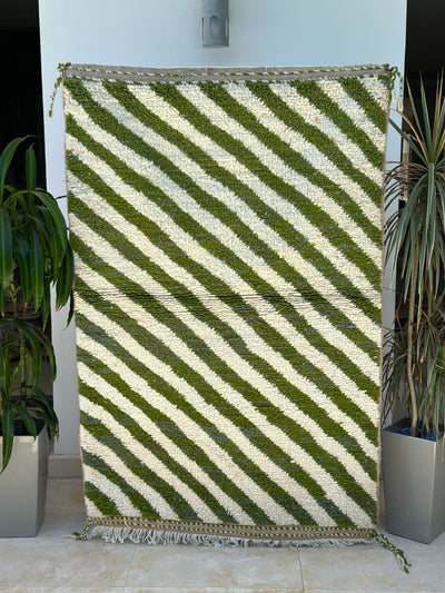 Tapis Beni Ouarain rayé vert- 176cm / 110cm - Ajbir