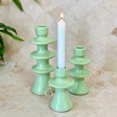 Modern Aqua Green Candle Holder – Moroccan Handcrafted