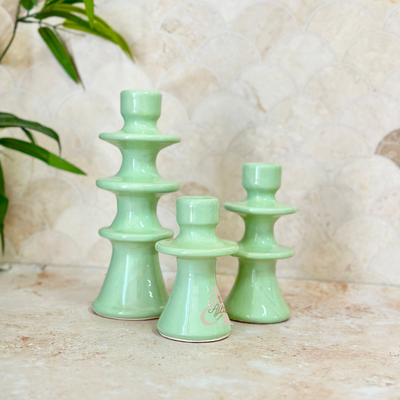 Modern Aqua Green Candle Holder – Moroccan Handcrafted