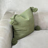 Housse de coussin à pompons 45cmx50cm vert kaki