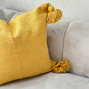 Housse de Coussin à pompons 50cmx45cm Jaune moutarde