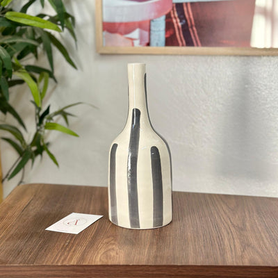 Striped gray bottle vase
