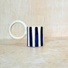 Blue striped mug with handle on top