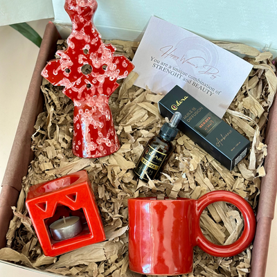 Women's Day Red Candle Holder Handcrafted Gift Set