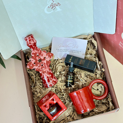 Women's Day Red Candle Holder Handcrafted Gift Set