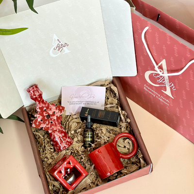 Women's Day Red Candle Holder Handcrafted Gift Set