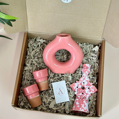 Handmade pink candle holder gift box