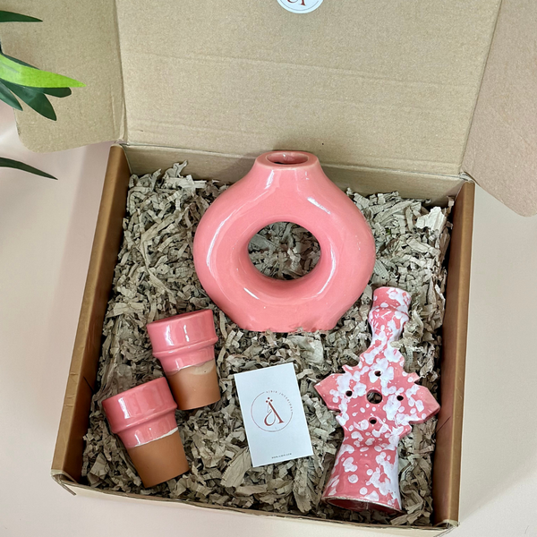 Handmade pink candle holder gift box