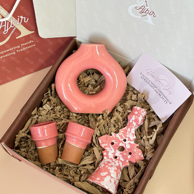 Handmade pink candle holder gift box