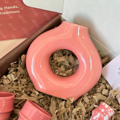 Handmade pink candle holder gift box
