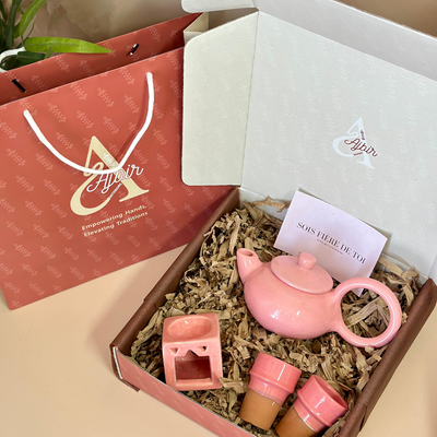Handmade pink teapot gift box