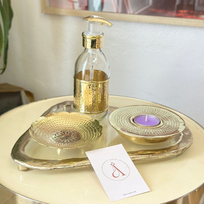 Distributeur de savon en verre et laiton doré Martelé - Ajbir