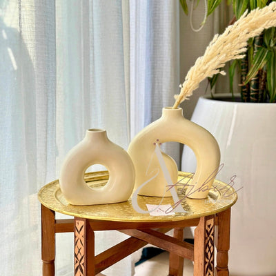 Table traditionnelle Marocaine en bois et laiton - Ajbir