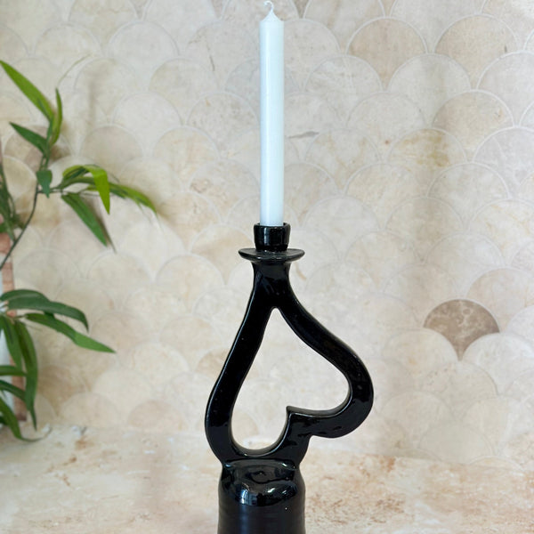Varnished heart candle holder