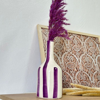 Vase bouteille mauve rayé - Ajbir