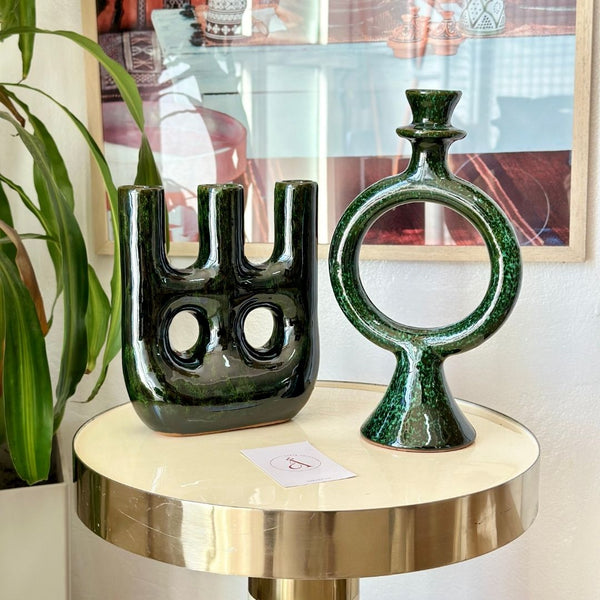 Porte bougie vert moucheté - Ajbir