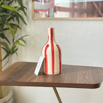 Red striped bottle vase
