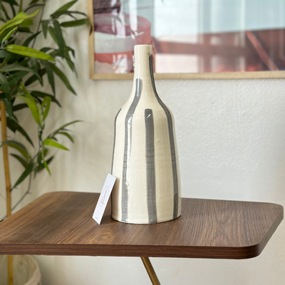 Striped gray bottle vase