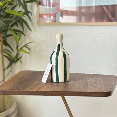 Striped petrol blue bottle vase
