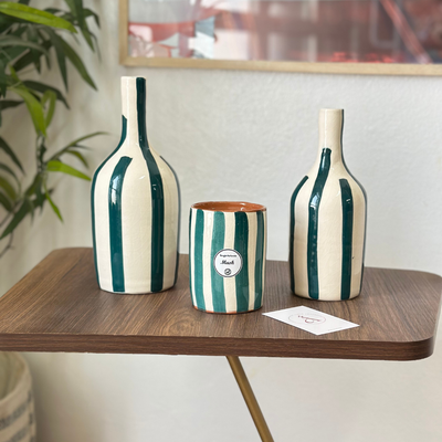 Striped petrol blue bottle vase