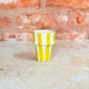 White and yellow striped coffee mug